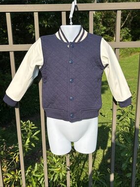 NWT First Impressions Quilted Varsity Bomber Jacket in Navy & White Sz 24 Month